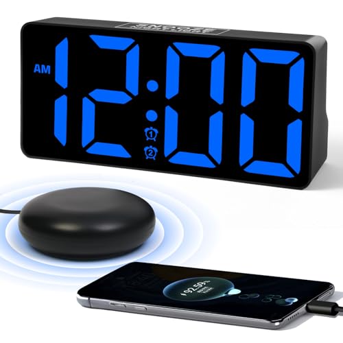 Alarm Clock for Bedroom Heavy Sleepers with Bed Shaker & Night Light-Vibrating Digital Clock Large Dimmable LED Digits with Dual Alarm & Charging Port Table Desk Clock for Hearing Impaired Seniors