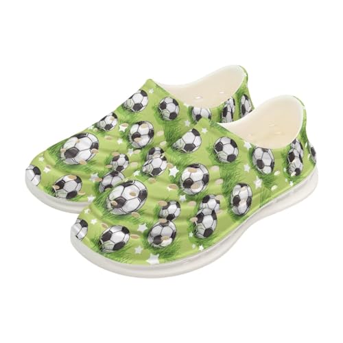 Watdotory Soccer Grass Print Slides for Kids Shower Slippers Bathroom Pool Sandals Boys Girls Comfy EVA Sole Summer Non-Slip Beach Shoes