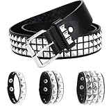 MIVAIUN Cinturón punk de piel sintética con tachuelas, pulsera gótica para pantalones vaqueros, Negro, 110 cm / 43 inches