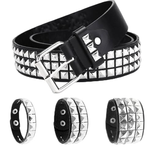 MIVAIUN Cinturón punk de piel sintética con tachuelas, pulsera gótica para pantalones vaqueros, Negro, 110 cm / 43 inches