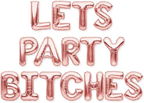 PartyForever Bachelorette Party Balloons Decorations Rose Gold 16 Inch Letters Banner - Bridal Shower Decorations Set
