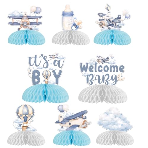 Décoration fête prénatale thème voyage : lot de 8 avions rétro en papier alvéolé