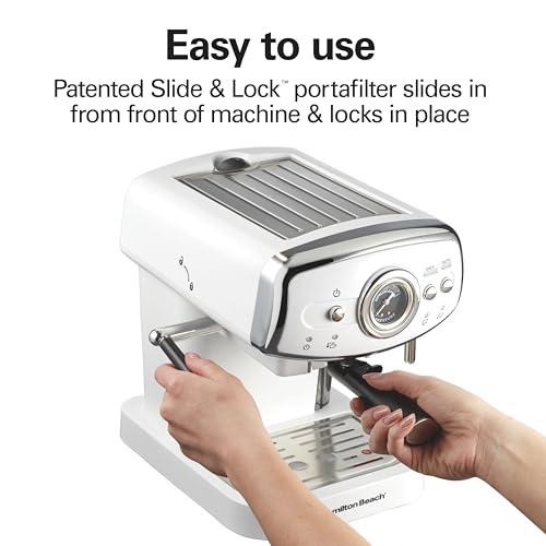 Image of Hamilton Beach Slide & Lock Espresso Machine with Milk Frother and Steam Wand for Cappuccino and Latte, 15 Bar Pump and Two Spouts, Removable Reservoir, Compact, Retro Design, Color