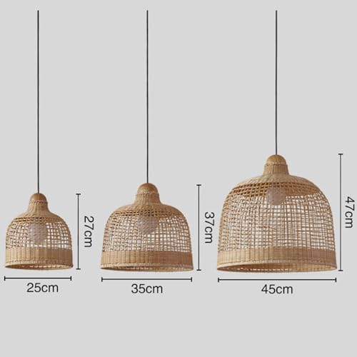 Lámpara de bambú estilo granja tejida a mano con cúpula abierta para techos altos 8