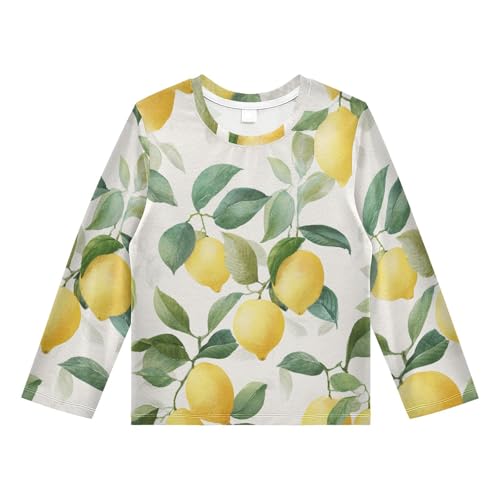 Kids Rash Guard UPF 50+ Long Sleeve Boys Girls Swim Shirts Unisex Toddler Sun Shirt Rashguard Swimming Surfing Quick Dry 7-8T White Lemon Leaves