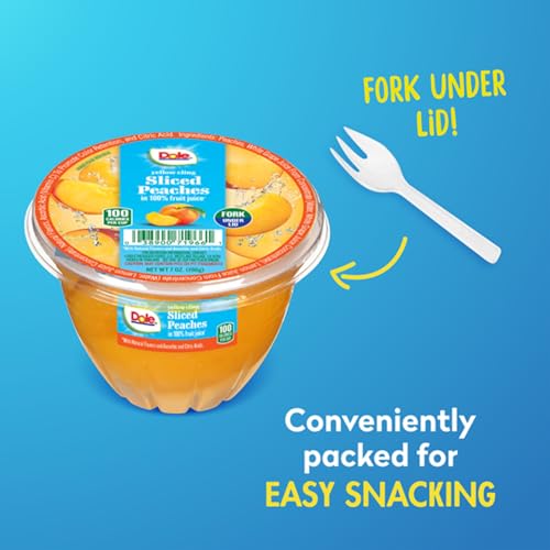 Image of Dole Fruit Bowls Diced Peaches in 100% Juice Snacks, 7oz 12 Total Cups, Gluten & Dairy Free, Bulk Lunch Snacks for Kids & Adults