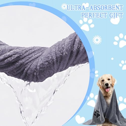 AMSGANK Hundehandtuch, 2 Stück Microfaser Handtücher für Hunde und Katzen Hundehandtuch Extra Saugfähig, Schnell Trocknend, Kuschelweich, Maschinenwaschbar (75 x 35 cm, Grau)