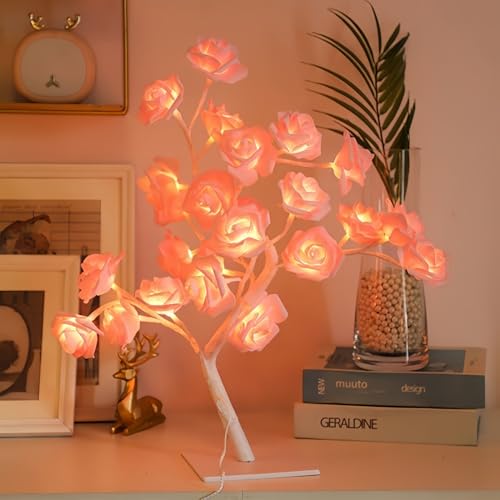 24 LED Simulated Rose Tree Table Lamp Warm White Fairy