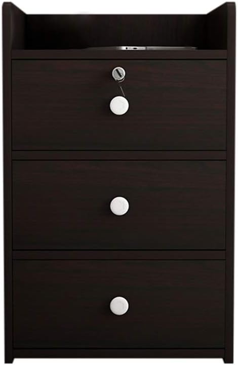 Wooden File Cabinet Office Filing Cabinet with Lock Three-Tier Drawer Cabinet Home Bedside Cabinet Information Cabinet Filing Cabinet (Color : 1) (D)