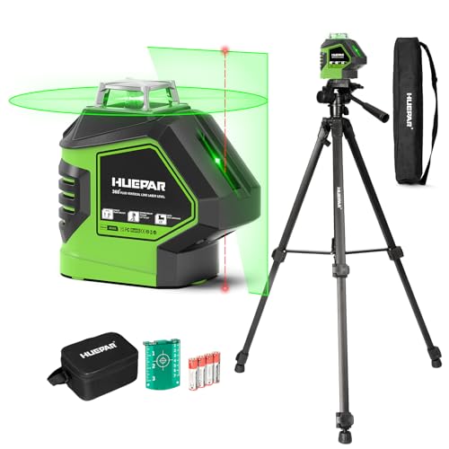 Image of Laser Level with Tripod 60 Inch, Huepar Self Leveling Laser Level with 2 Plumb Dots -Green Cross Line Laser Leveler Tool with 360 Horizontal and 140 Vertical Line for Construction & Home Use 621CGT