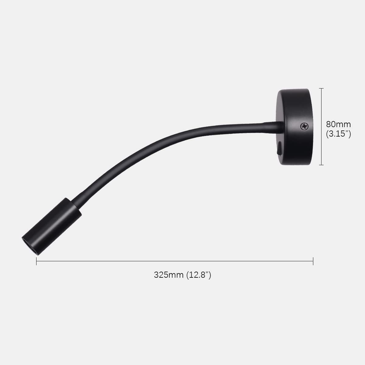 Wall Mounted Reading Lamp LED 3W Warm White 3000K Hardwired for Reading Matt Black(Black Hard-Wired 2PCS)