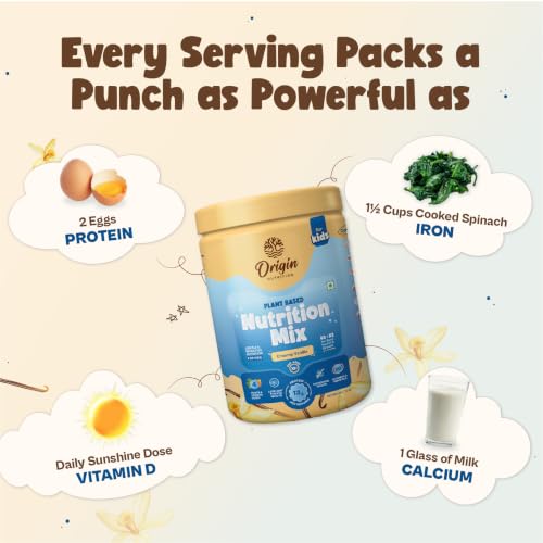 Image of Origin Kids Nutrition Mix | Ages 13+ | 7g Plant Protein | Eye Health, Immunity & Growth | Creamy Vanilla 379g I Zero Refined Sugar | Allergen-Free