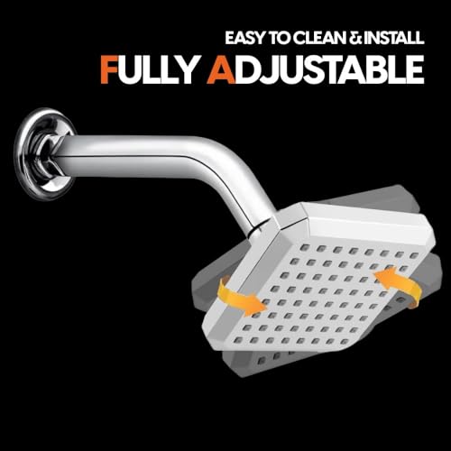 Image of HOUZA Square Shower Head for Bathroom | 4 Inch Single Flow Overhead Shower with Arm | Adjustable Bathroom Shower with Even Water Flow & Rust Resistant | Anti-Clog Silicone Nozzles for Wall Mounting