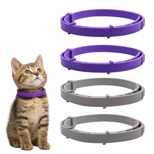 4 Stück Beruhigendes Halsband für Katzen, Pheromon-Katzenhalsband, zur Linderung von Angst und Stress, verstellbar, wasserabweisend, beruhigende Halsbänder, Beruhigendes Pheromonen Halsband