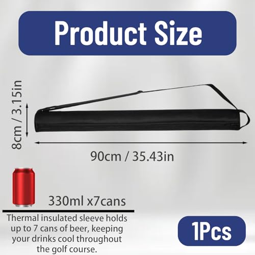 Golf Beer Sleeve, Insulated Can Cooler for Golf Bag, Beer Cooler Sleeve for Golf Bag, Portable Beverage Chiller for Outdoor Sports and Camping, 8cm x 90cm Black Golf Accessories