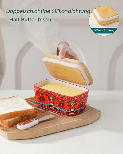 vancasso KRVI Butterdose, 480ml Keramik Butterdose mit Deckel und Messer, Butterdose Porzellan… – Ansicht 6