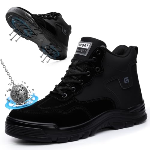 Image of Steel Toe Work Boots for Men Puncture Resistant Safety Boots | ASTM,High-Top,Industrial,Comfortable,Lace-Up,Construction,Warehouse, Factory,Workshop