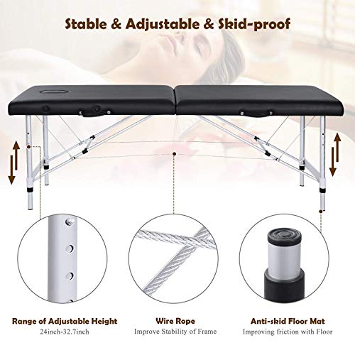 Folding Massage Table Professional Portable Massage Bed 2 Fold Extra Wide 84'' Carrying Bag & Accessories Lash Bed Aluminum Frame for Home Use - Thumbnail 7
