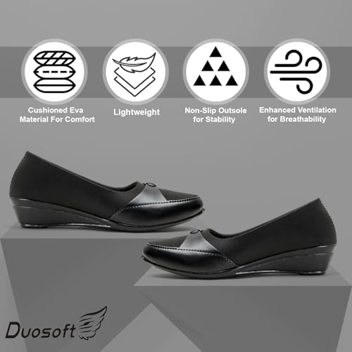Image of Duosoft Women's Comfort Slip-On Loafers, Black Leather, Low Wedge Heel Bellies Dw-204-Brown