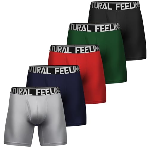 ASTEORRA Mens Boxers Multi Pack Underwear for Men Performance Mens Boxer Shorts Athletic Pouch Underwear Pack of 5 M