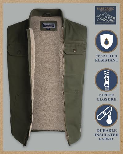 Bass Creek Outfitters Mens Duck Vest - Heavyweight Mens Vest Canvas Sherpa Lined Warm Work Vests (Sizes M-XXL)2