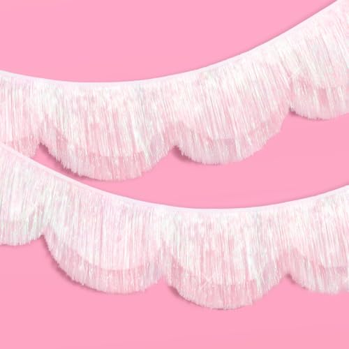 xo Fetti White Iridescent Scallop Fringe Banner | Bride Bach Party Garland