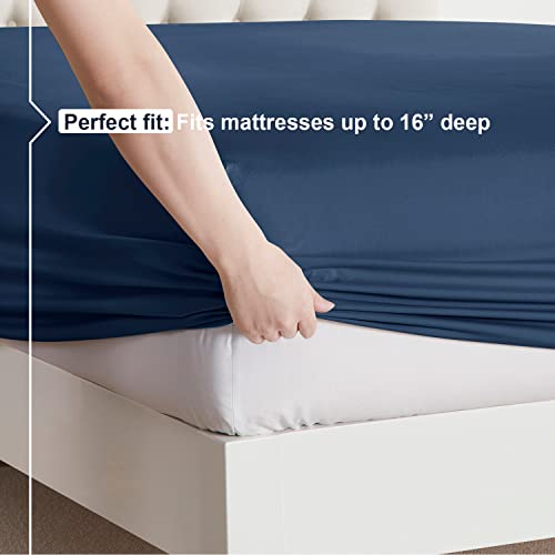 Image of Nestl Twin XL Bed Sheet Set - Navy Blue - 3-Piece Extra Deep Pocket | Instantly Soft, Night-One Ready (No Wash Required). Fits Extra Deep Pockets up to 24 Inches, 360-Degree Elastic Grip