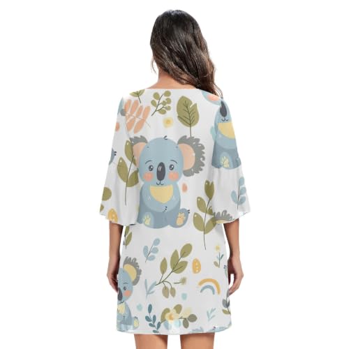 Robe hawaïenne manches 3/4 imprimée vêtement été col V léger