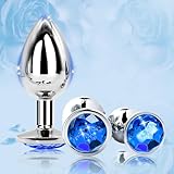 Generic Xy9G- 3 Pieces Different Sizes of Stainless Steel Male Exercise Metal Crystal Diamond Silica Mineral Beginner Plug Kit (Blue), Enjoy, Play, Relax in The Bathroom