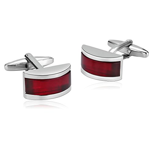 Blisfille Gemelos 2 Pieces Gemelos Camisa Hombre Plata Gemelos de Acero Inoxidable,Ópalo Semicircular con Incrustaciones Medias Gemelos Camisa Hombre Rojo Plata Cover