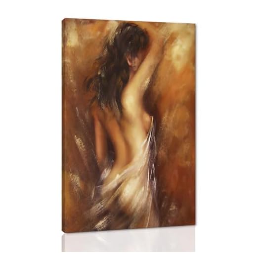 Large Size Canvas Sexy Nude Woman Portrait Wall Pictures for Large Home Office Wall Decor Retro Yellow Sexy Lady Back Artwork for Bathroom Hotel Themed Room Decor Framed Easy to Hang-28 inch x 44 inch