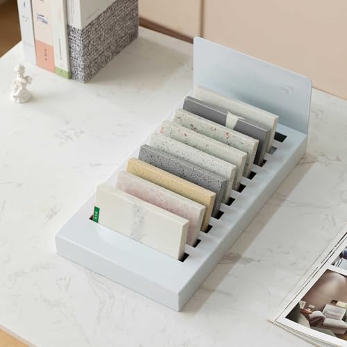 HXFAAFXH Metal Ceramic Tile Display Rack,Plate Display Tile Sample Storage Rack,Desktop Floor Tile Display Rack,Panel Display Rack, with 10Card Slots(White)