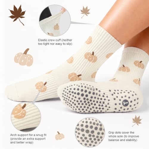 Image of Toes Home Pilates Socks for Women, Grip Yoga Crew Socks, Non Slip Socks | Grippy Socks Woman for Barre, Sticky Slipper Socks For Hospital, Barefoot Workout Socks, Gifts for Women, 4 Pairs