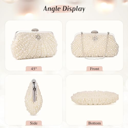 Image of UBORSE Women Pearl Clutch Bag Noble Crystal Beaded Evening Bag Wedding Clutch with Pearl Chain