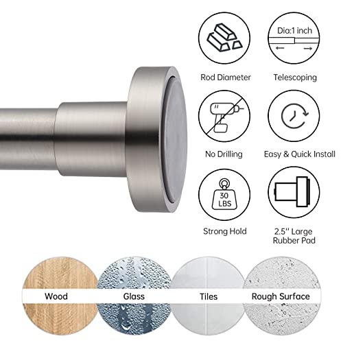 Eboatop Brushed Nickel Shower Curtain Rod - Never Rust No Drill Non-Slip Spring Tension Shower Rod, 27-43 Inches 304 Stainless Steel, Brushed Nickel #TOP2