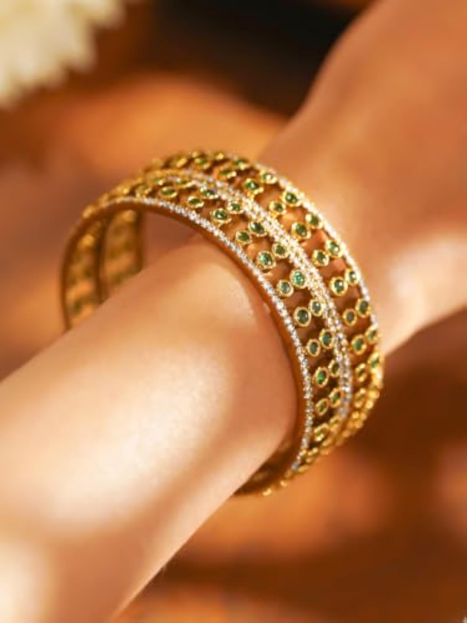 Gold Plated Emerald Green Zirconia Bridal Bangles Set