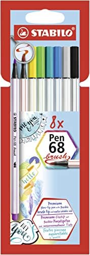 Premium Fibre-Tip Pen with Brush Tip - STABILO Pen 68 brush - Pack of 24 - Assorted Colours