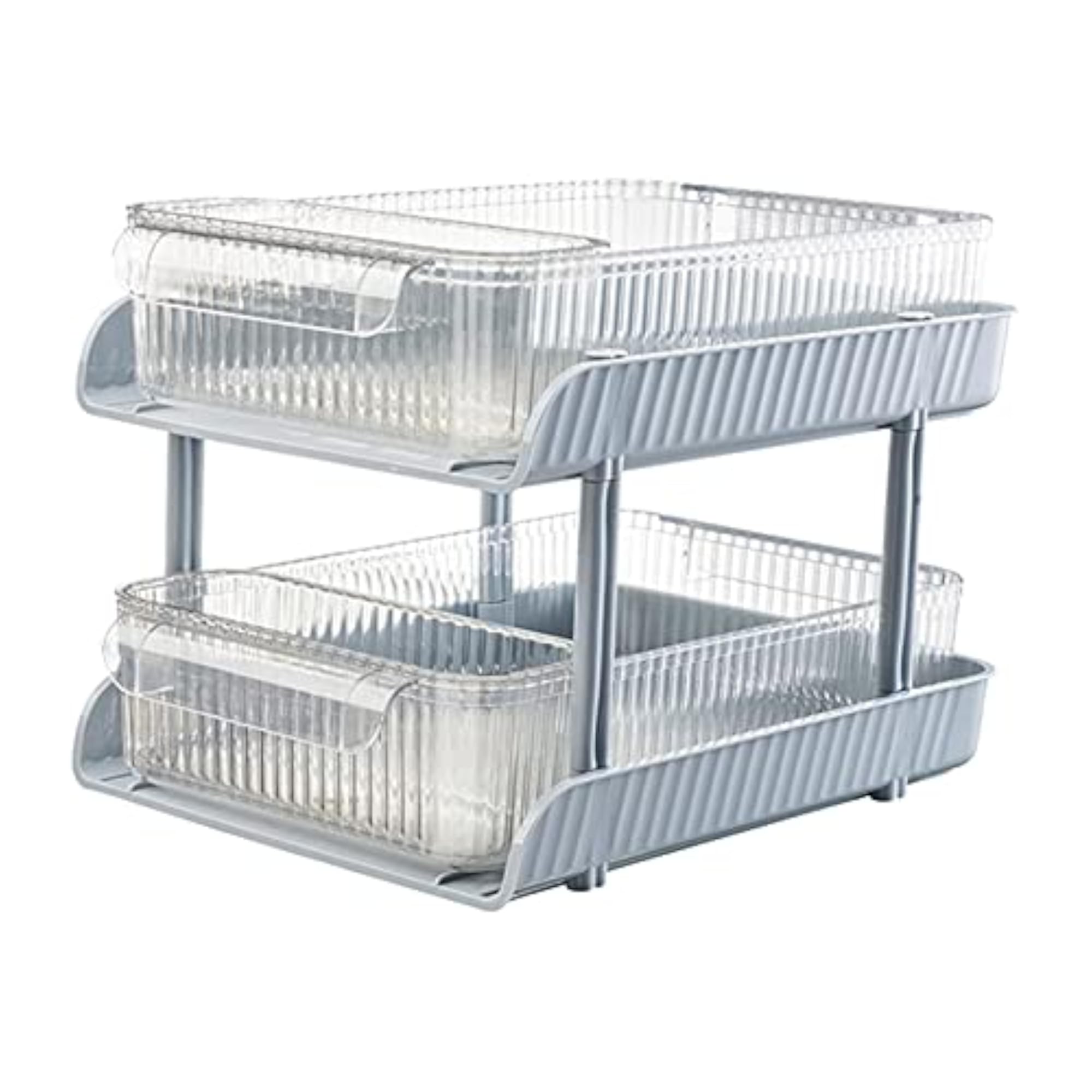 Desktop Organizer Storage with 2 Small Storage Boxes, Gray