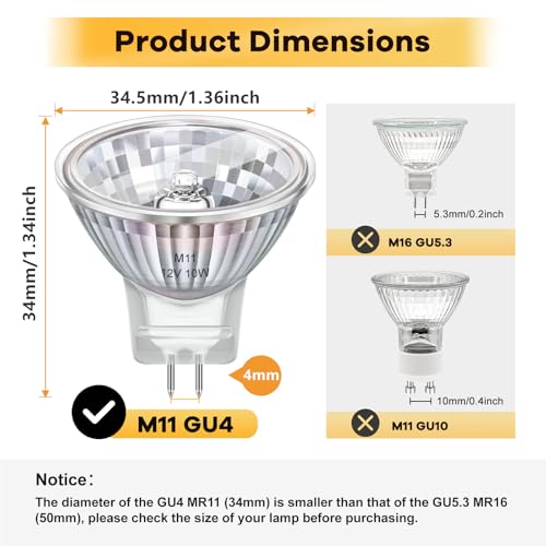 Blakapoo MR11 GU4 10W 12V Reflector Bulb, Dimmable Spotlight Bulbs 2 Pin Warm White 2700K, 35mm - Image 3