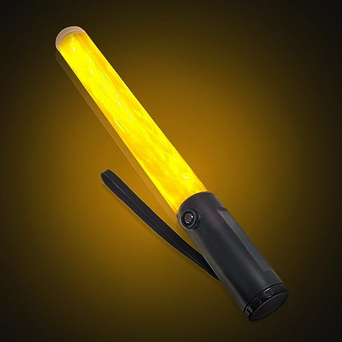 ELLUMIN Traffic Wand, 14-inch Yellow Traffic Control Baton with 3 Flashing Modes, Night Safety Signal LED Wand with White LED on Top for Airport Marshaling, Parking, Car Directing, Outdoor Camping.