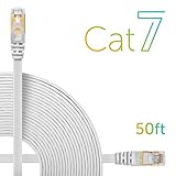 Cat7 Flat Patch Cord CabeWeb Double Shielded STP High Speed 10 Gigabit 600MHz Cable Built With Gold Plated RJ45 Connector For Ethernet LAN Network Switch Router Modem (50 Feet) White
