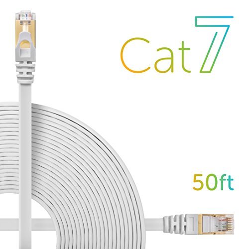 Cat7 Flat Patch Cord CabeWeb Double Shielded STP High Speed 10 Gigabit 600MHz Cable Built With Gold Plated RJ45 Connector For Ethernet LAN Network Switch Router Modem (50 Feet) White