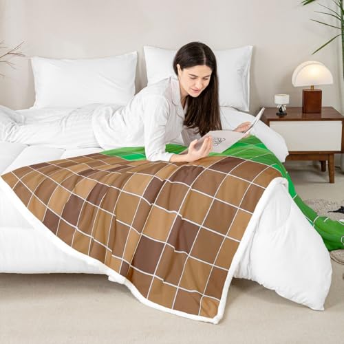 Image of Erosebridal Gaming Plaid Fleece Blanket Baby 30 inchx40 inch Geometric Checkered Gamer Sherpa Blanket Checkerboard Games Fuzzy Plush Throw for Kids Boys Girls,Brown Green Grids Decor for Bed Couch