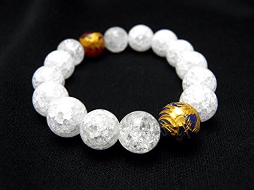 龍金彫り＆鳳凰金彫り クラック水晶ブレスレット (14mm)】 「富貴・吉祥・魔除け」 天然石 パワーストーン 【LYINGUO】 プレゼント