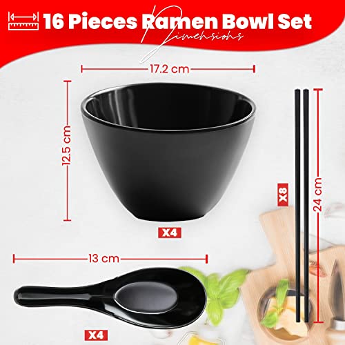 Owl Endeavors Ramen Bowl Set Of 4, 30 Oz Japanese Style Melamine Large Ramen Bowl With Chopsticks, Ramen Pho Bowls, Ramen Noodle Bowls With Chopsticks And Spoons Black Asian Bowl #TOP1