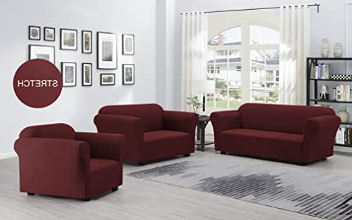 ECM. 3pc Solid Stretch Sofa Cover Couch Covers for 3 Cushion Couch Sofa Elastic Sofa Love Seat Protector Slipcover Love Seat Cover Couch Covers for 2 Cushion Couch Burgundy 3 Piece Set
