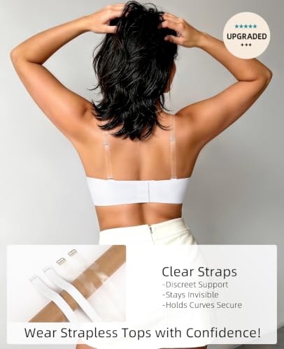 Image of Upushall Plus Size Strapless Bras for Women Underwire Padded Bandeau Bra with Clear Straps