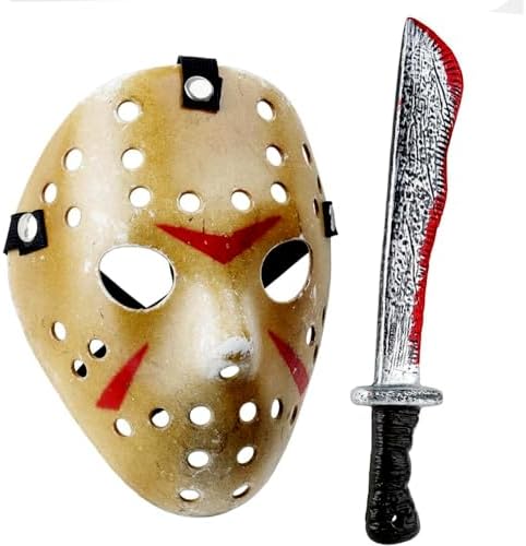 Halloween Cosplay Costume for Kids Yellow Hockey Mask & Bloody Machete 1 image 5