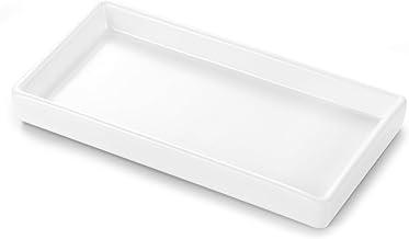 Luxspire Bathroom Decorative Tray, Cosmetic Jewelry Ceramic Tray, Mini Rectangular Bathroom Tray for Perfumes Candles Keys, Vanity Organizer Bathroom Kitchen Home, 17*9*2cm, White