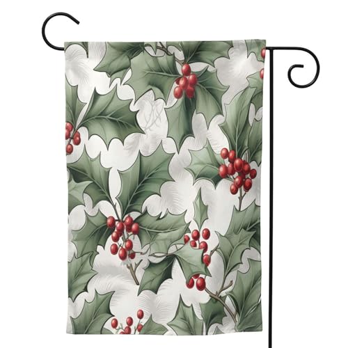 Mexpekil Bandera de jardín de hojas de acebo de Navidad, 28 x 40 pulgadas, doble cara, bandera de bienvenida decorativa para exteriores, patio, césped